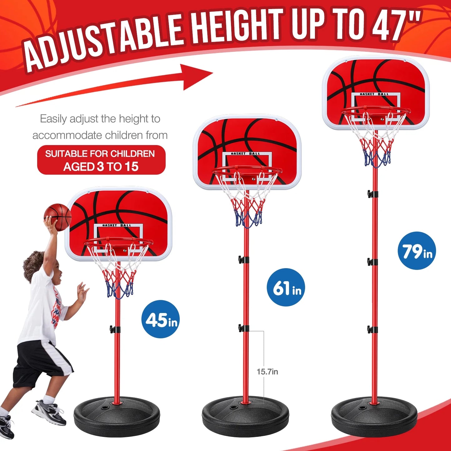 Kids Basketball Hoop with 3 Balls, Basketball Hoop Indoor Toddler Basketball Hoop Basketball Goals Indoor Outdoor Play