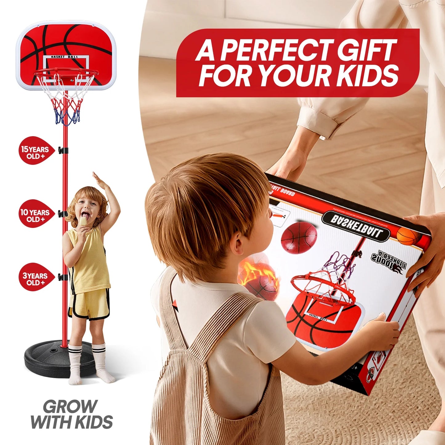 Kids Basketball Hoop with 3 Balls, Basketball Hoop Indoor Toddler Basketball Hoop Basketball Goals Indoor Outdoor Play