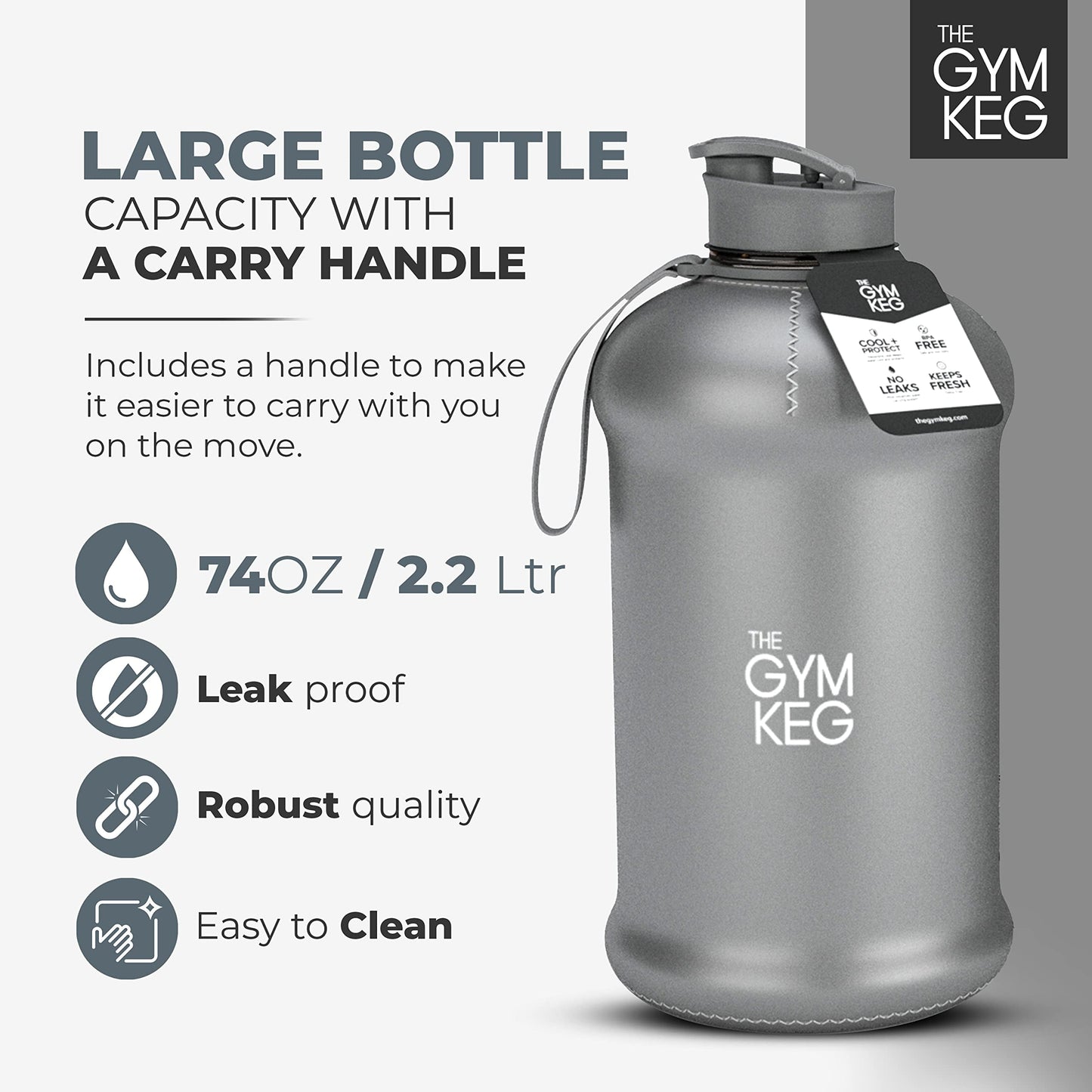 The Sports Water Bottle 2.2 L Insulated | Half Gallon | Carry Handle | Big Water Jug